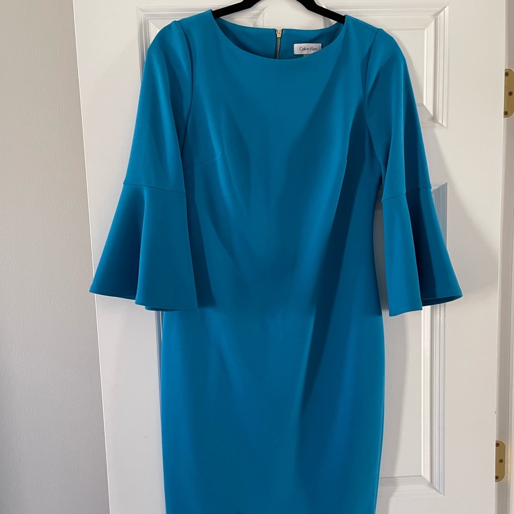 Calvin Klein Blue Flounce Sleeve Dress